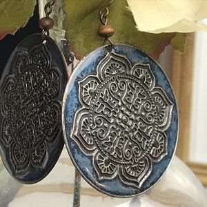 Black and Blue Ornate Round Drop Earrings